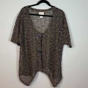 Toffee Apple Womens Brown Open Knit Button Lagenlook Boho Asymmetric Hem Top XXL